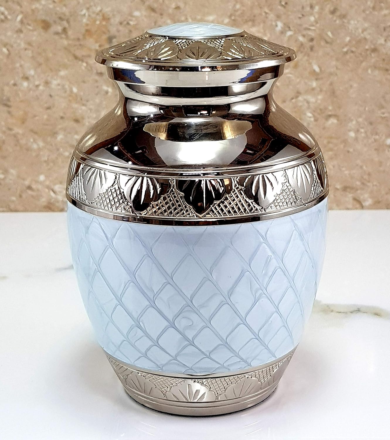 Size 6 Color Blue eSplanade Metal Cremation Urn Memorial Jar Pot Container | Medium Size Urn for Funeral Ashes Burial | Engraved Metal Urn | Blue - 6 Inches